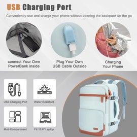 Velaybor 40L Travel Backpack with USB Charging Port, Water-Resistant Carry On Backpack for Men Women, Business Laptop Backpack for Men & Women, Trips & Commutes, Fits 15.6/17.3 Inch Laptop (Blue)