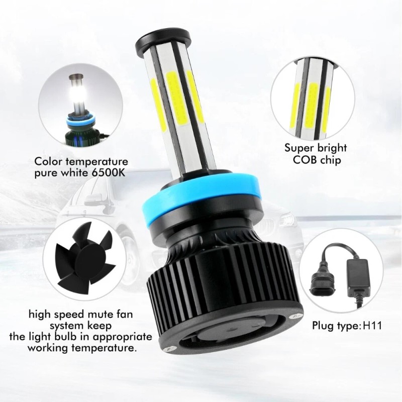 IRONWALLS 6 Sides H11 H9 H8 LED Headlight Bulbs Super