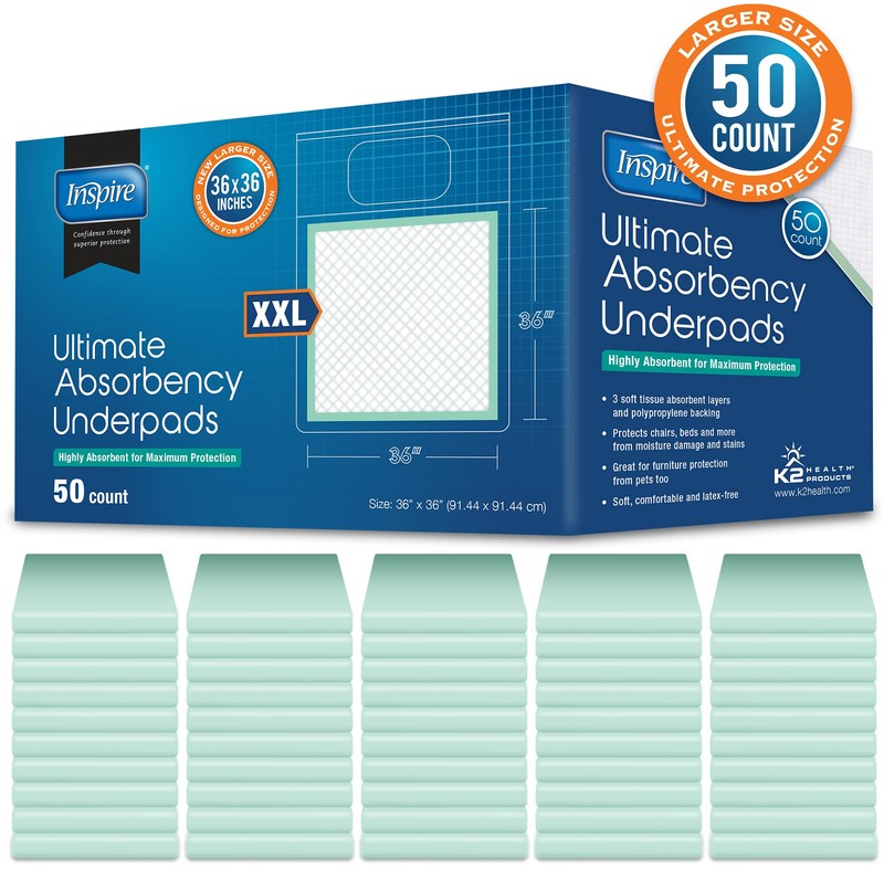 Inspire Extra Large Super Absorbent Disposable Bed Pads for Chronic