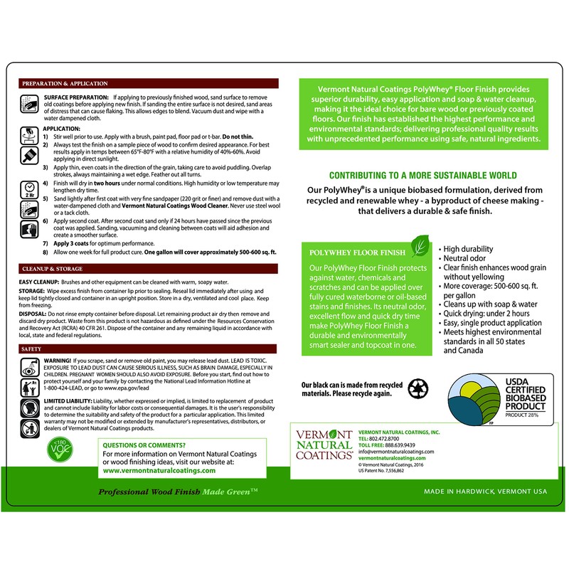 Vermont Natural Coatings PolyWhey Floor Finish - Matte - Quart