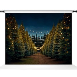 Kate Christmas Evening Pine Trees Backdrop Pathway Backdrop with Twinkling Fairy Lights Outdoor Festive Night Forest Photo Studio Prop 7x5ft