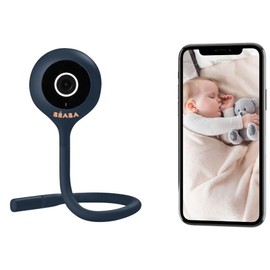 BÉABA, Baby Monitor with Video Surveillance, Zen Connect Baby Monitor, Full HD 1090p Camera, Intercom Function, Long Range, Mobile and WiFi Connection, Lullabies, Flexible Handle, Night Blue