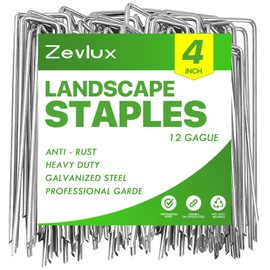 Zevlux Zevlux Landscape Staples Galvanized Garden Stakes,4 inch 50 Pack 12 Gauge Heavy Duty Garden Pins for Fences, Lawns, Weed Barriers and Landscape Fabrics, Irrigation Hose,Yard Lawn, Landscape Fabric