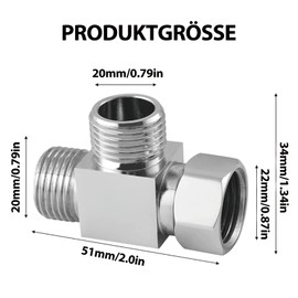 3 Wege 1/2 Zoll Messing Absperrventil T-Stück/Verteiler für Eckventile Umsteller aus Badezimmer Dusche Dusche T Adapter für Dusche Waschbecken WC Küche Bidet Absperrventil G1/2 Innen- & Außengewinde V