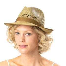 Lipodo Classic Straw Bogard Hat Women/Men - Sun Hat Made in Italy - Lightweight Straw Hat with Grosgrain Ribbon - Summer Hat with Wide Brim - Airy Hat Thanks to Braided Air Holes, natural