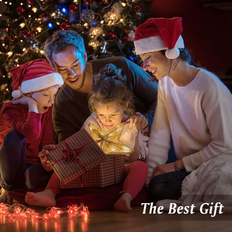 Lewondr Christmas Star Tree Topper, USB Powered Remote Controlled 6H