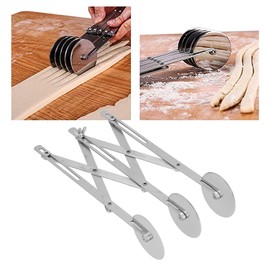 Edelstahl-Mehrrad-Teigschneider, Teig Rollenteiler, Pizzaschneider, Einstellbarem Abstand Teigroller Backwerkzeuge für gleichmäßigen Schnitt (Dreiradmesser)