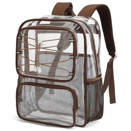 Esfoxes Clear School Backpack for Girls Women, Kids Teens Heavy Duty See Through College Bookbag Transparent School Bag (Coffee)