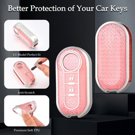 OFF WE GO Key Cover Car Key Case for Fiat 500 Lancia Ypslon Brava Bravo Cabrio Nuova Doblo Ducato Grande Punto Panda Protective Case Key Box with Key Fob Key Cover, pink