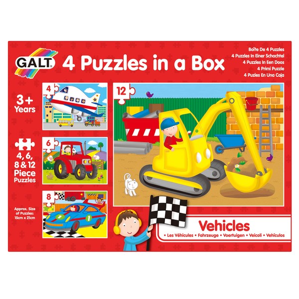 Galt Toys, 4 Puzzles in a Box - Vehicle Themed,