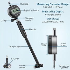 ALLmeter Dial Indicator Bore Gauge with 1.4"-6"/0.0005" Measuring Range Dial Bore Gauge Set with 15PCS Anvils & 6" Measuring Depth for Engine Cylinder Deep Engine Hole Cylinder Measurement Gage