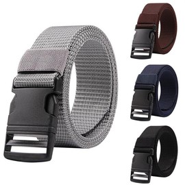 FATASH Mens Army Webbing Work Brown Waist Belt with Tactical Buckle Canvas Nylon Military Adjustable Secure Waistband Daily Wear Vintage Style for Jeans Pants