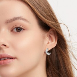 HILXURY 6 Pairs Gold Hoop Earrings for Women, 14K Gold Plated Chunky Huggie Hoop Earrings Set Hypoallergenic, Lightweight Twisted Open Hoops Jewelry for Christmas/Birthday Gifts. (1Silver)