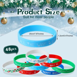 48 Pieces Christmas Silicone Bracelets Wristband Xmas Rubber Bracelet Merry Christmas Wristbands for Kids Adults Stocking Stuffers Gifts Christmas Holiday Party Supplies Favors, 8 Style (Fresh Style)