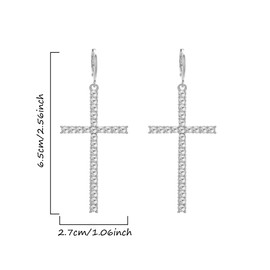 SURALIN 1 Pair Silver Cross Pearl Rhinestone Hoop Earrings Dangle Spike Cross Initial Earrings Simple Jewelry