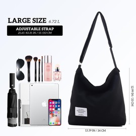 COOLOME Woman Canvas Shoulder Tote Bag Stylish Hobo Crossbody Handbag Casual Tote, Black, Medium