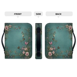 Leather Bible Cover with Bookmark,Bible Tabs,Green Bible Case for Girls Women Large Bible Covers,Bible Study Case, Bible Bag,Daisy Butterfly,L