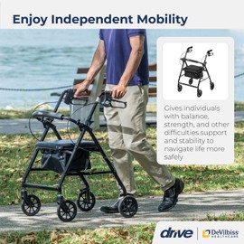 Drive Medical R726BK Foldable Rollator Walker with Seat, Black