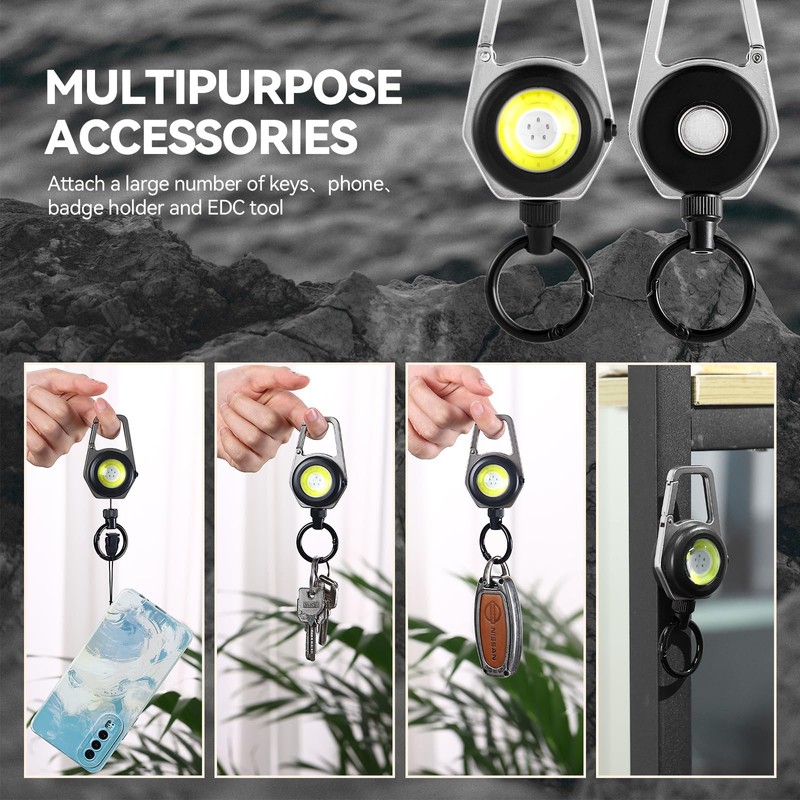 Retractable Keychain Condenser Flashlight 300 Lumens Rechargeable 4 Working modes