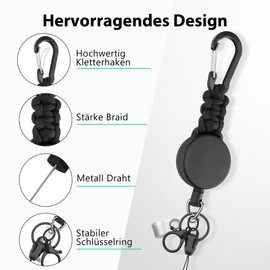 EOTW Paracord Keyring with Carabiner Hook, Key Ring with Locking Hanger, Survival Kits, Army for Travel Bottle, Car Keys, Boys, Girls, Men, Women, Black & Black, Modern