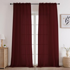 CUCRAF Sheer Curtains Panels for Living Room Bedroom Semi Window Treatment Drapes Voile Rod Pocket Curtain,Set of 2 (54 x 95 inches Long,Wine Red)