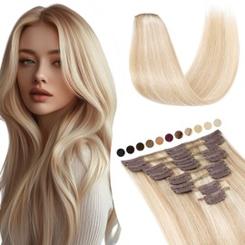 Clip-In Real Hair Extensions, 8 Pieces, 18 Clips, 100% Human Hair, Full Head, Straight, 24 inches / 61 cm – 80 g, #18P613 Honey Blonde/Light Blonde
