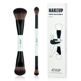 Jessup Brush Set Make Up Brush Set, 2-Piece Makeup Brush, 4-in-2 Duo-End Brush Basic Collection, Foundation Contour Highlighter Eyeshadow Brush, Light Cyan T502