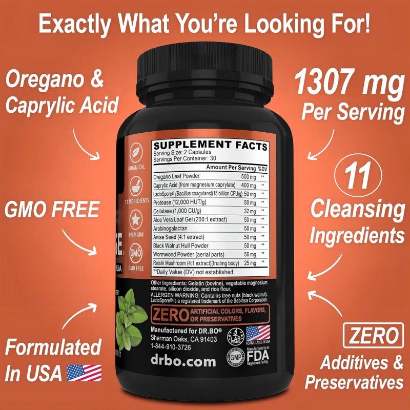 Suplemento Candida Cleanse Dr. Bo Advanced Premium Formula Aceite Oregano,