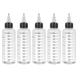 PATIKIL 3.4oz(100ml) Plastic Dispensing Bottle, 5Pcs Squeeze Graduated Empty Bottles with Black Twist Cap for Liquids, Inks, Oils, Sauces, Arts and Crafts, Transparent