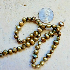 Unbranded 6mm - 7mm Olive Green Freshwater Cultured Pearl Baroque flat sided potato nugget