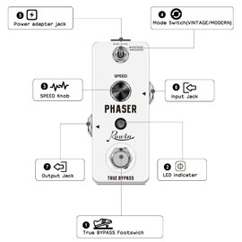 Rowin Guitar Phaser Effect Pedal Analog Phase Effect Pedal For Electric Guitar Vintage/Modern 2 Modes Mini Type True Bypass