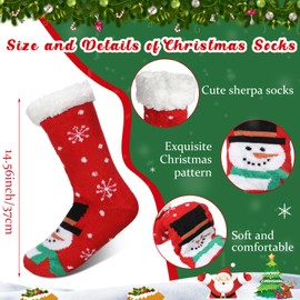 Suhine 9 Pairs Christmas Fuzzy Slipper Socks Winter Sherpa Fluffy Warm Fleece Lined Socks Non Skid Thermal Snowman Santa Socks for Women Home Xmas Gifts