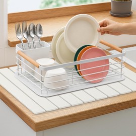 Large Stone Dish Drying Mat for Kitchen Sink Counter Dish Drainers Pads Collapsible Dish Rack Drying Tray Water Absorbent Quick Draining Mat Diatomaceous Earth Mats Fast Foldable Drying Bathroom Mat