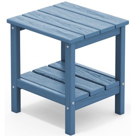 SERWALL 2-Tier HDPE Outdoor Side Table, Weatherproof Rectangular Adirondack Side Table, Blue