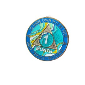 1 Month AA Medallion Elegant Marble Caribbean Aqua Glitter 30 Day Sobriety Chip
