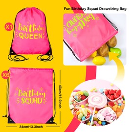 Marsui 7 Pack Birthday Squad Drawstring Bags Rose Red Squad Queen Girls Birthday Party Favor Drawstring Bags for Bachelorette Party Girls Trip Gifts Favors
