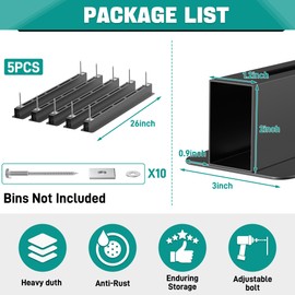 EVERHANGER Ceiling Storage Rack, Heavy Duty Overhead Garage Storage Rack, Adjustable Ceiling Bin Storage System, 5 Sets for 4 Bins, 26 Inch