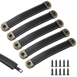 NILLOS Leather Cabinet Handles, 5 PCS Drawer Pull Leather Handle for Briefcase, Suitcase, Wardrobe, and Cabinet (6.1 * 0.94 in)