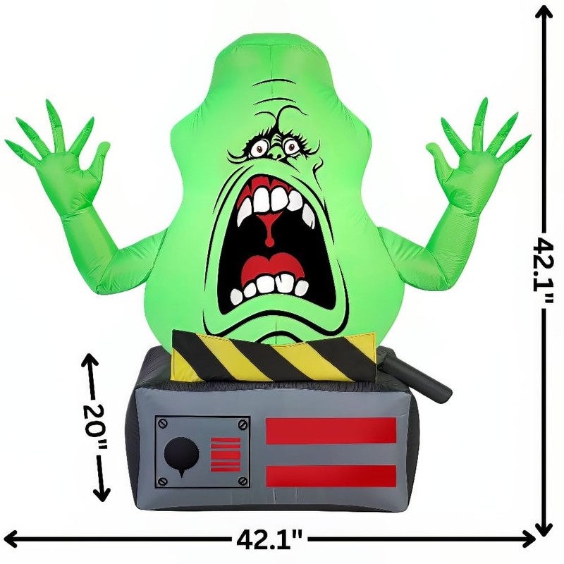 Gemmy Airblown Slimer Ghost on Ghost Trap Ghostbusters, 3.5 ft