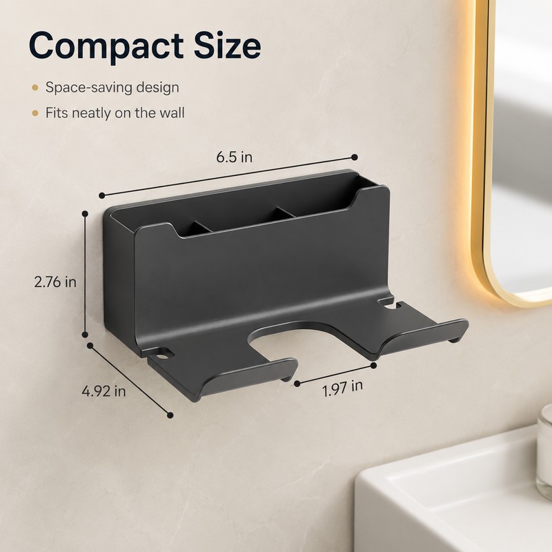 Drill-Free Wall Mount Hair Dryer Holder – Multifunctional Bathroom Organizer