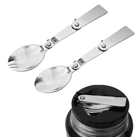 Replacement Foldable Spoon and Fork Set Compatible with Thermos Funtainer 16oz Food Jar, Stainless Steel Spoon Salad Spork Portable Outdoors, Dishwasher Safe