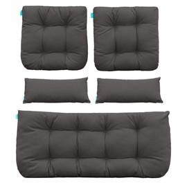 QILLOWAY Outdoor Patio Wicker Seat Cushions Group Loveseat/Two U-Shape/Two Lumbar Pillows for Patio Furniture,Wicker Loveseat,Bench,Porch,All Weather, Settee of 5 (Dark Grey)