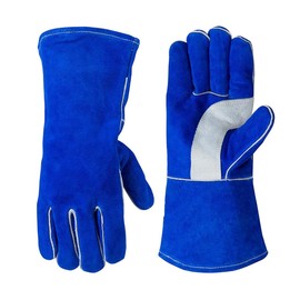 SupremePlus Blue Split Cowhide Welding Gloves - Shield Hands with Best Heat Resistant Welders Glove for Men & Women, Heat/Fire Long Length Work Gloves, (Double Palm (1 Pair), 2X-Large)