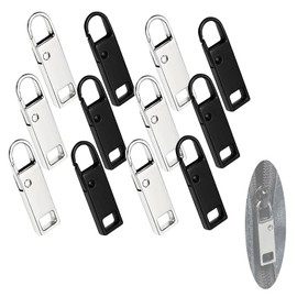Ginddy Metal Zipper Pull,12 Pcs Detachable Universal Zipper Tab Pullers Zipper Pull Replacement Clip on Zip Replacement for Luggage,Handbags,Purses,Jacket,Clothes,Suitcase,DIY Crafts(Black,Silver)