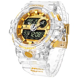 PINDOWS Watch for Men, Men's Military Outdoor Sports Electronic Watches Date Multi-Function LED Alarm Stopwatch,50M Waterproof Analog Digital Watches 12H/24H Display Men Wrist Watch