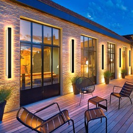 Outdoor Wall Light Fixtures Modern Long LED Wall Sconce Black Exterior Light Fixture Ip65 Waterproof Wall Lamp 3000k Metal Rectangular Wall Lights For Villa Patio,Courtyard,Porch Bedroom,59.05''