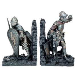 Pacific Giftware Medieval Knights in Shining Armor Sculptural Decorative Bookends Set 8 Inch Tall