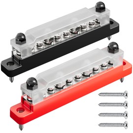 Fibnek 150 A 12–48 V DC Power Distribution Bus Bar with Protective Cover – 4×M6 + 6×M4 Copper/Steel Multi-Port Connection Module for Car, Boat, RV & Solar Systems