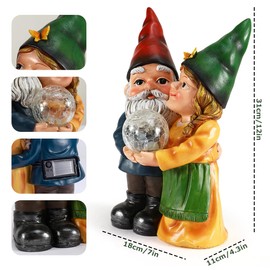 MIBUNG Valentines Day Gift, Garden Gnome Couple in Love Carrying Magic Orb with Multicolor Changing Solar Lights, Romantic Gnome Lovers Statue Outdoor Garden Patio Yard Lawn Home Wedding Party Decor