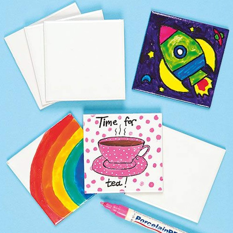 Baker Ross EK3336 Ross Ceramic Tile Coasters for Crafts (Pack